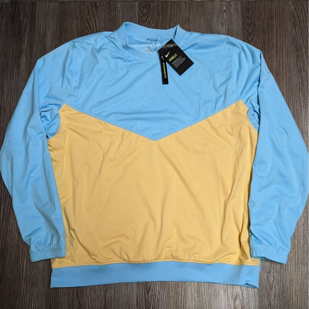 Nike Shield Victory Golf Men's L Pullover Crew Shirt Top Blue Yellow CI8986-496